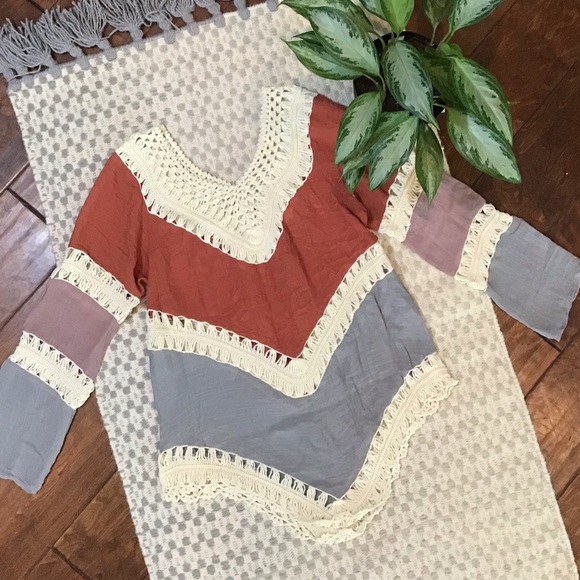 EARTHBOUND Tops - Tri Color Crochet Beach Pullover/Tunic Top/Boho